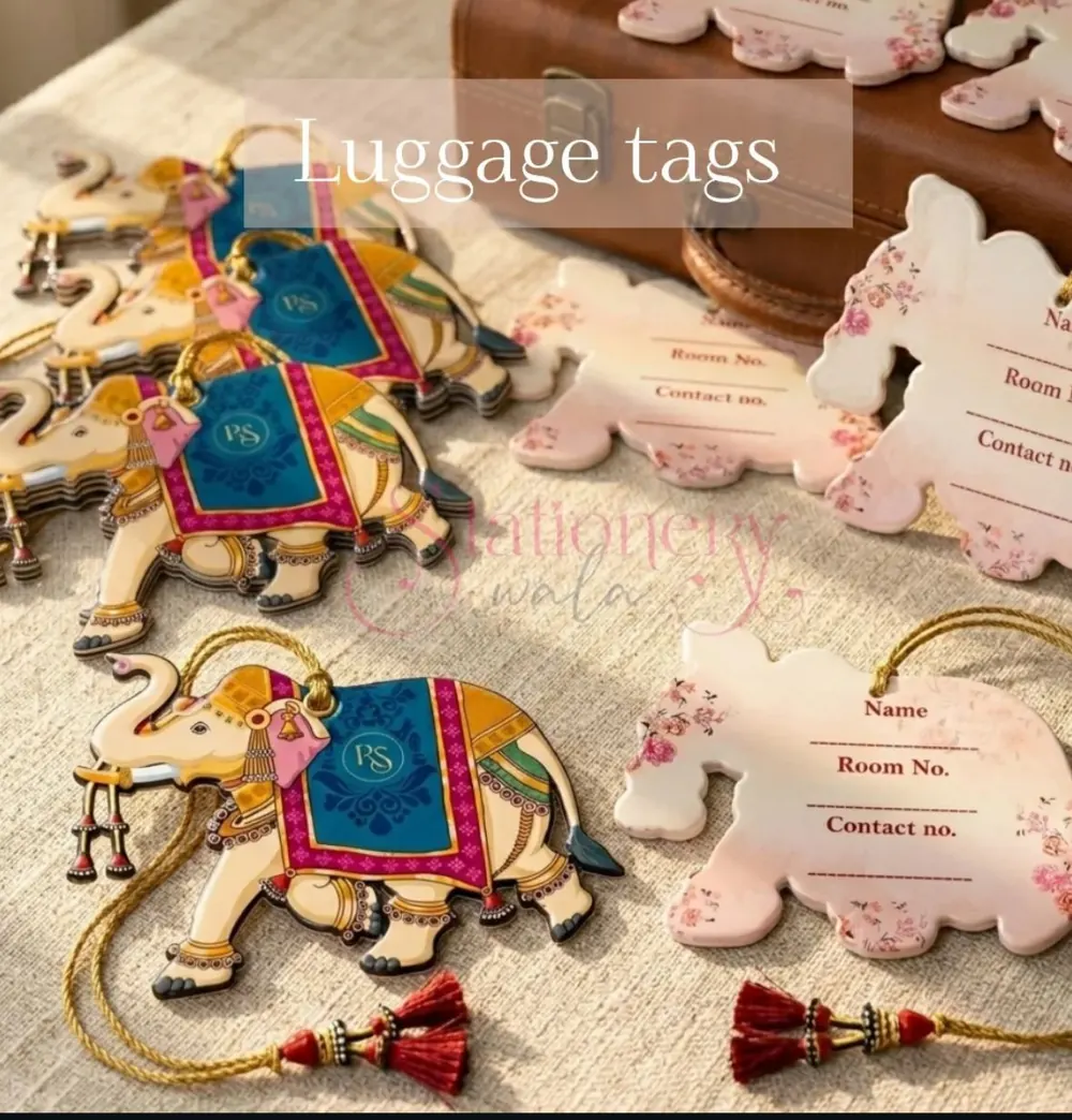 Luggage Tags — Hospitality · Custom Shapes premium wedding stationery printed in-house by StationeryWalaa