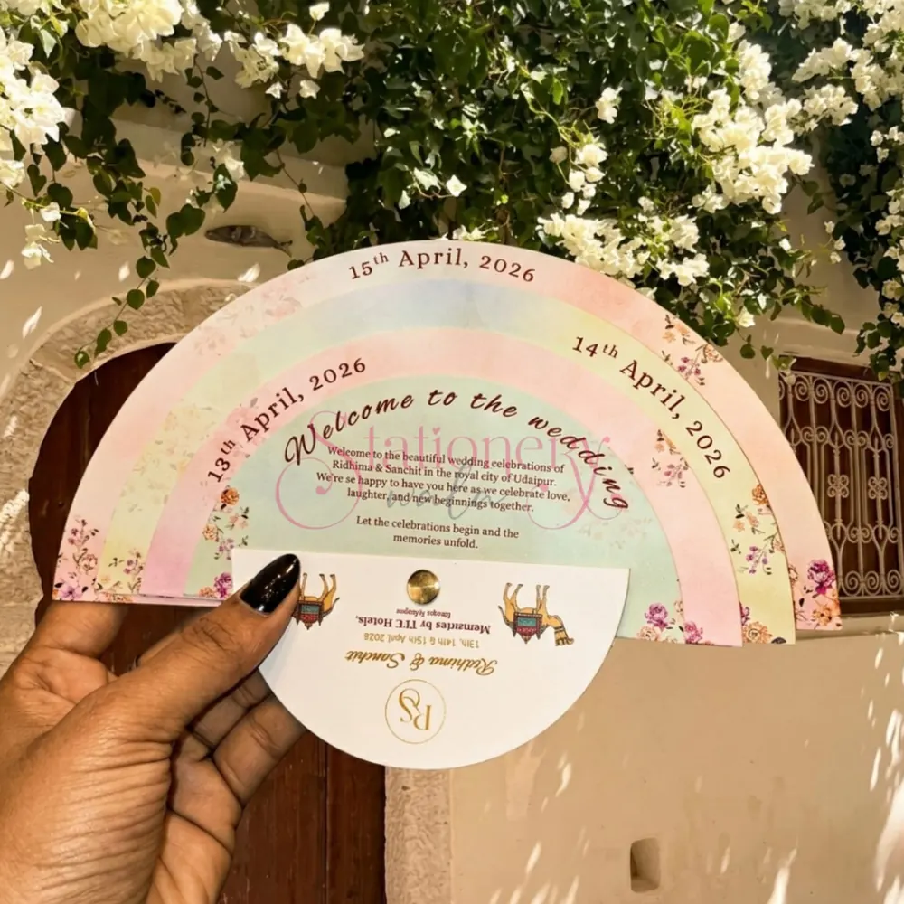 Hand-illustrated lotus welcome suite for a traditional Indian wedding by StationeryWalaa