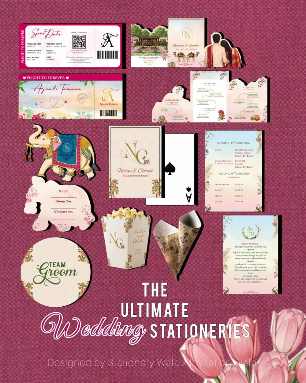 Rose Petal Toss Cones — Ceremony · Monogrammed premium wedding stationery printed in-house by StationeryWalaa